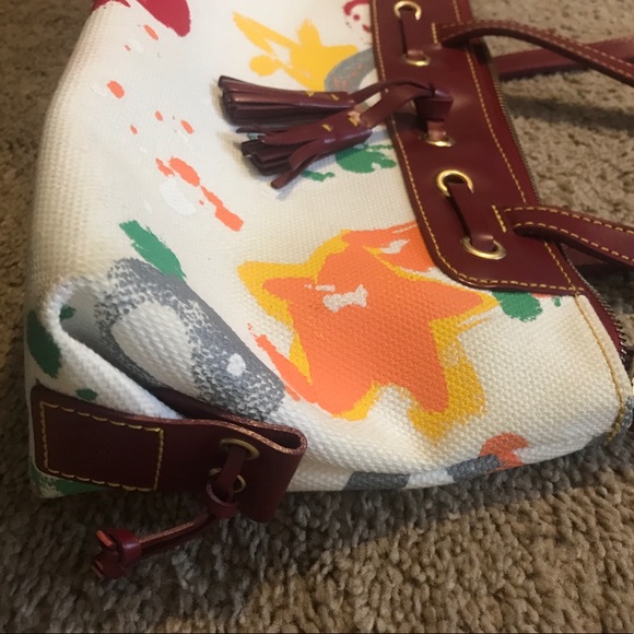 Dooney & Bourke tassel top zip purse. White main color with multicolor graffiti! - Picture 6 of 14